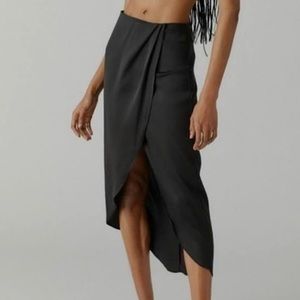 Urban Outfitters black satin draped wrap midi skirt